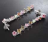 Элегантные серебряные серьги с разноцветными турмалинами Серебро 925