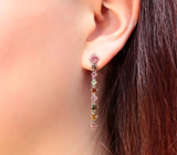 Элегантные серебряные серьги с разноцветными турмалинами Серебро 925