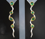 Оригинальные серебряные серьги с изумрудами Серебро 925