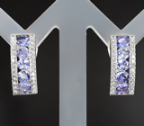 Превосходные серебряные серьги с танзанитами Серебро 925