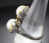 Серебряное кольцо с жемчугом и родолитами
