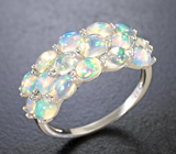 Шикарное серебряное кольцо с кристаллическими эфиопскими опалами Серебро 925