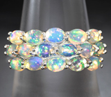 Шикарное серебряное кольцо с кристаллическими эфиопскими опалами Серебро 925