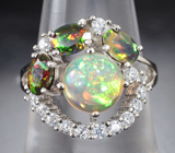 Эффектное серебряное кольцо с эфиопскими опалами Серебро 925