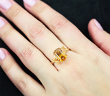 Золотое кольцо с редким золотисто-желтым апатитом топовой огранки 4,76 карата, сапфирами и бриллиантами