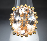Коктейльное золотое кольцо с крупным ярким гелиодором топовой огранки 27,15 карата и бриллиантами