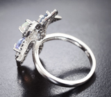 Роскошное серебряное кольцо с эфиопскими опалами, танзанитами и черными шпинелями Серебро 925