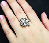 Роскошное серебряное кольцо с эфиопскими опалами, танзанитами и черными шпинелями Серебро 925