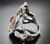 Серебряное кольцо с рубинами, аметистом и черной шпинелью