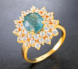 Золотое кольцо с насыщенным индиголит турмалином 2,5 карата и бесцветными цирконами