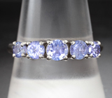 Стильное серебряное кольцо с танзанитами Серебро 925