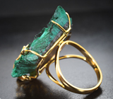 Золотое кольцо с редким плисовым уральским малахитом 40,63 карата, изумрудами и бриллиантом