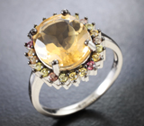 Праздничное серебряное кольцо с цитрином и сапфирами Серебро 925