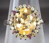 Праздничное серебряное кольцо с цитрином и сапфирами Серебро 925