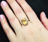 Праздничное серебряное кольцо с цитрином и сапфирами Серебро 925