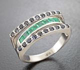 Стильное серебряное кольцо с изумрудами высоких характеристик и сапфирами Серебро 925