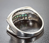 Стильное серебряное кольцо с изумрудами высоких характеристик и сапфирами Серебро 925