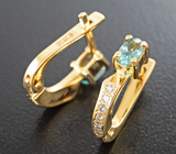 Золотые серьги с чистейшими уральскими александритами 0,42 карата и бриллиантами Золото