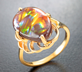 Золотое кольцо с огненным мексиканским агатом 5,91 карата! Многоцветная опалесценция