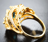 Золотое кольцо с эксклюзивным пронзительно-синим индиголитом турмалином 3,63 карата и россыпью бриллиантов