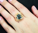 Золотое кольцо с эксклюзивным пронзительно-синим индиголитом турмалином 3,63 карата и россыпью бриллиантов