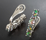 Серебряные серьги с кристаллическими черными опалами Серебро 925