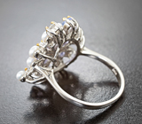 Шикарное cеребряное кольцо с жемчугом, танзанитами и топазами Серебро 925