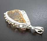 Серебряный кулон с резным цитрином 14,09 карата, аметистом и голубыми топазами Серебро 925