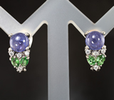 Яркие серебряные серьги с танзанитами и цаворитами топовых характеристик Серебро 925