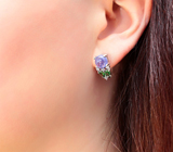 Яркие серебряные серьги с танзанитами и цаворитами топовых характеристик Серебро 925