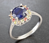 Превосходное серебряное кольцо с разноцветными сапфирами