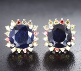 Превосходные серебряные серьги с разноцветными сапфирами Серебро 925