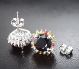 Превосходные серебряные серьги с разноцветными сапфирами Серебро 925