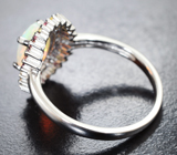 Праздничное серебряное кольцо с ограненным эфиопским опалом и разноцветными сапфирами Серебро 925