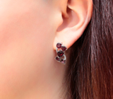 Шикарные серебряные серьги с родолитами Серебро 925