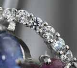 Оригинальное серебряное кольцо с танзанитом и рубинами Серебро 925