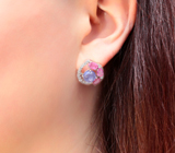 Оригинальные серебряные серьги с танзанитами и рубинами Серебро 925