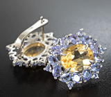 Роскошные серебряные серьги с цитринами и танзанитами Серебро 925