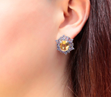 Роскошные серебряные серьги с цитринами и танзанитами Серебро 925