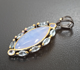 Серебряный кулон с халцедоном 5,55 карата, голубыми топазами и танзанитами Серебро 925