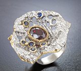 Серебряное кольцо с альмандином гранатом 2,79 карата и синими сапфирами Серебро 925
