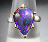 Серебряное кольцо с кристаллическим черным опалом 6,83 карата Серебро 925