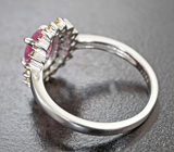 Праздничное серебряное кольцо с рубином и разноцветными сапфирами