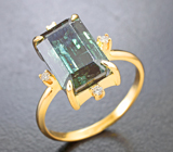 Золотое кольцо с сине-зеленым индиголитом турмалином 4,04 карата и бриллиантами Золото