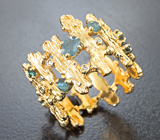 Золотое кольцо с различных форм уральскими александритами 0,6 карата, хризобериллами с эффектом кошачьего глаза и бриллиантами Золото