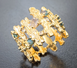 Золотое кольцо с различных форм уральскими александритами 0,6 карата, хризобериллами с эффектом кошачьего глаза и бриллиантами Золото