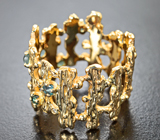 Золотое кольцо с различных форм уральскими александритами 0,6 карата, хризобериллами с эффектом кошачьего глаза и бриллиантами Золото