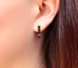 Прелестные серебряные серьги с ограненными черными опалами Серебро 925