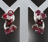 Шикарные серебряные серьги с родолитами Серебро 925