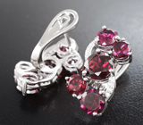 Шикарные серебряные серьги с родолитами Серебро 925